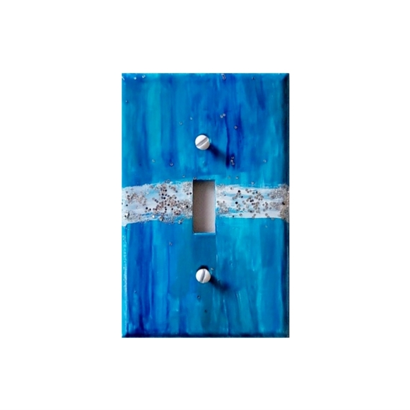 Hand Crafted Other - Hand Crafted Blue and Turquoise Abstract Design Single Light Switch Plate
